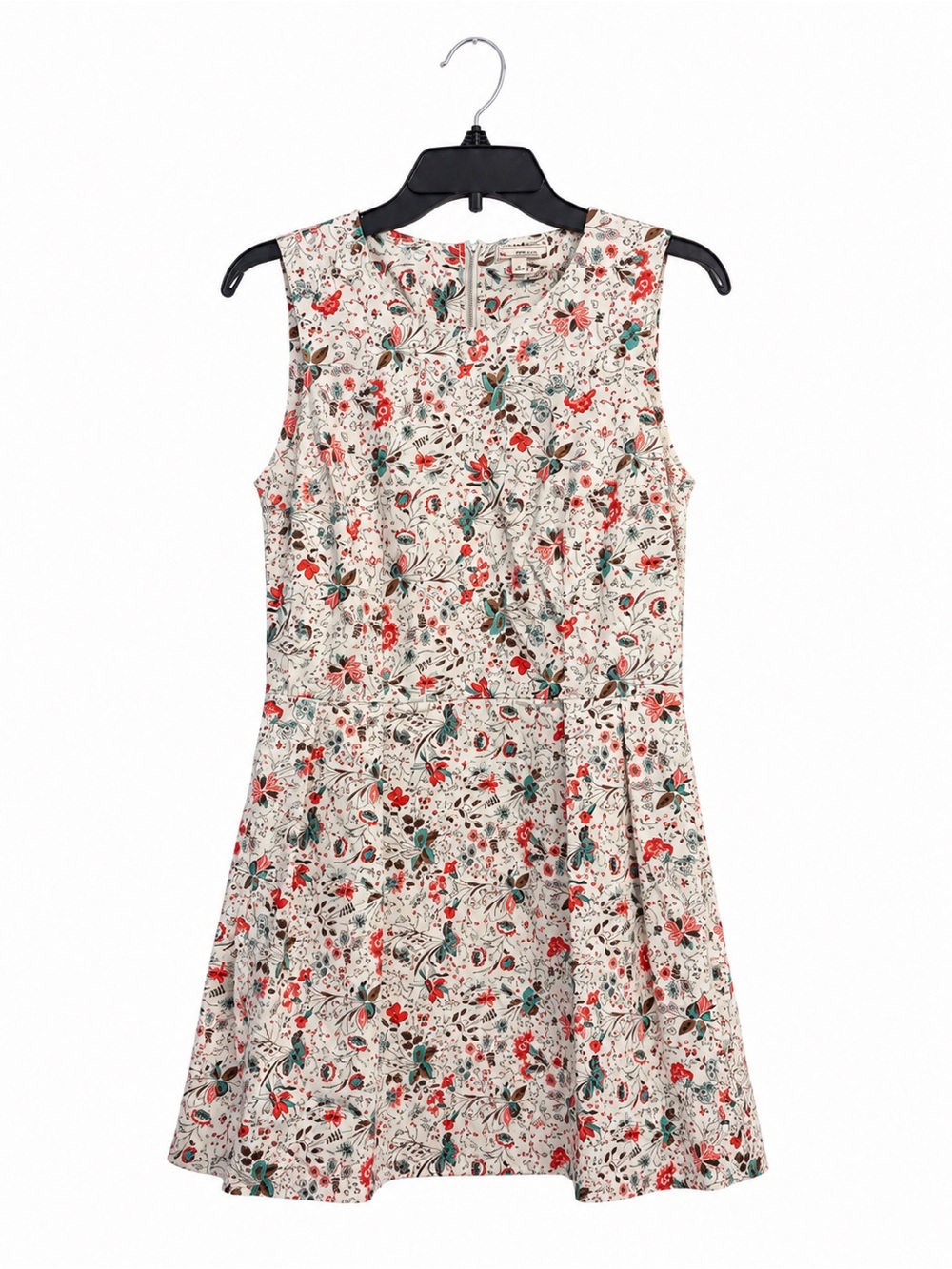 Gap Floral Fit & Flare Dress 4 Cream Sateen Sleeveless Pleated Mini Vintage Y2K